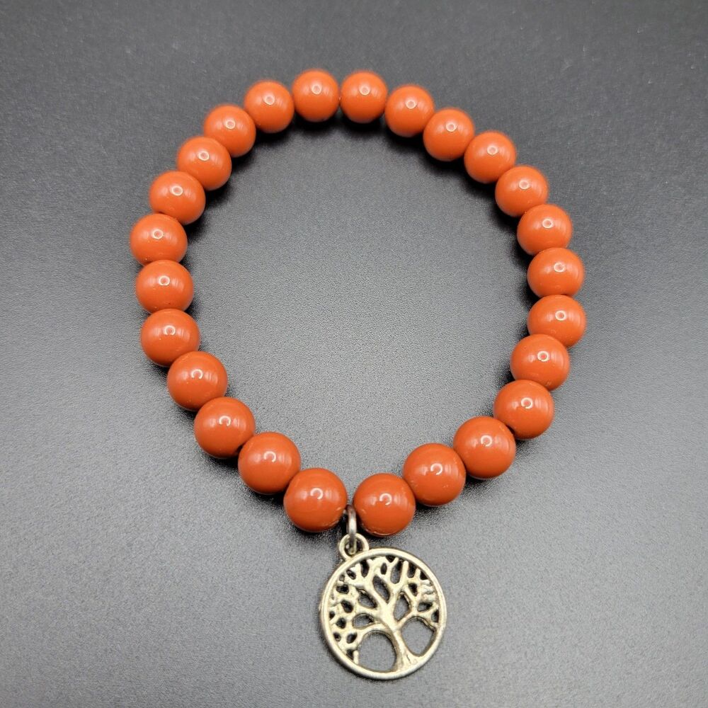 Handmade 8mm Stretch Casual Unisex Red Jasper Tree of Life Healing Gift Bracelet